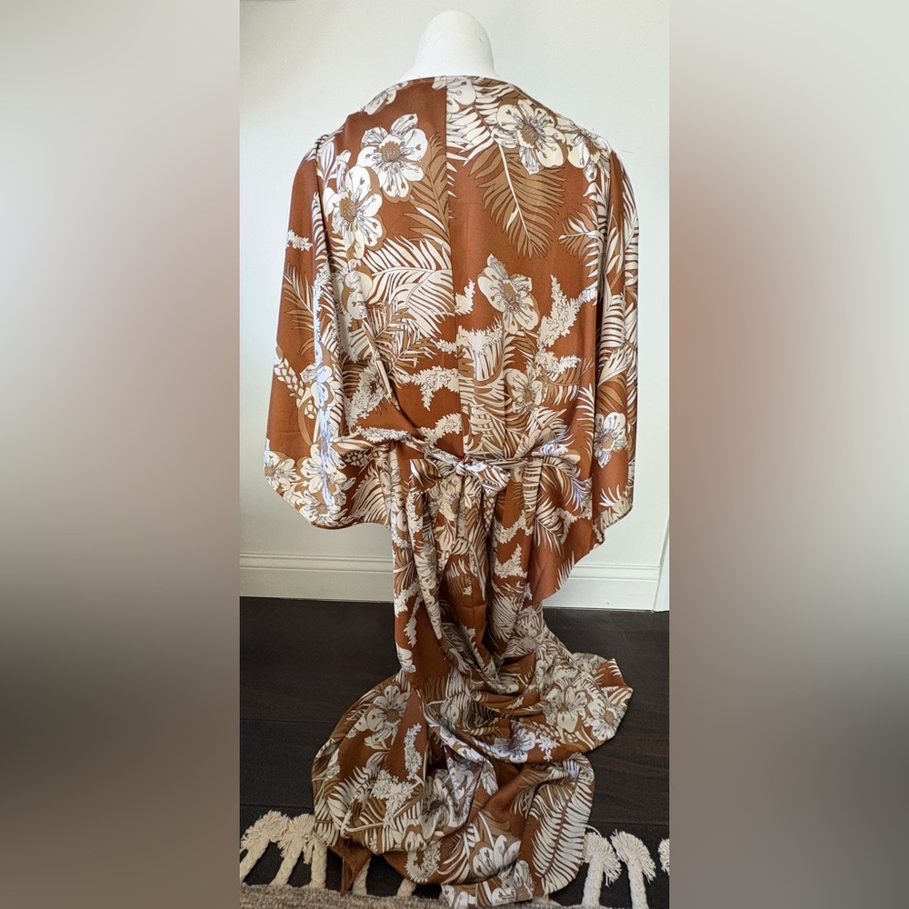 Lulus Take a Holiday Tan Tropical Print Maxi Dress - Picture 2 of 3